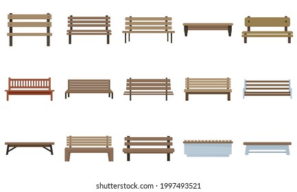 Bench icons set. Flat set of bench vector icons isolated on white background