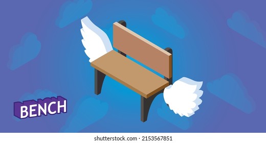 Bench isometric design icon. Vector web illustration. 3d colorful concept