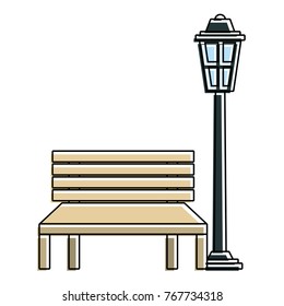 bench and lamp park decoration elements