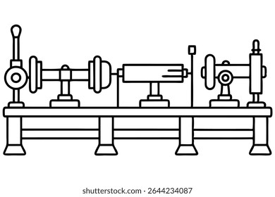 desenho esquemático da linha do torno do banco ilustrando a configuração e a estrutura operacional.eps