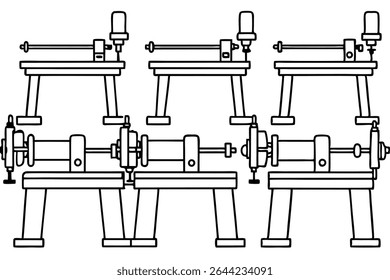 desenho técnico da arte da linha do torno do banco do equipamento da máquina de torneamento.eps