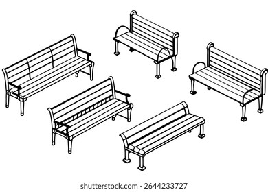 Bench line art minimalist design with intricate details and style.eps