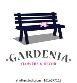 Bench And Magnolia Flower Logo Template