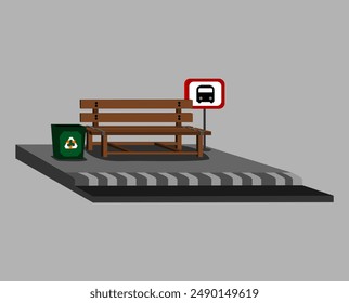bench near street, bus sop illustration, bench park vektor 