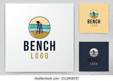 bench on beach, beach guard logo Designs Inspiration Isolated on White Background