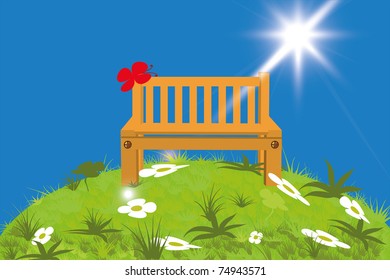Bench on the lawn. Vector illustration.