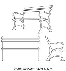 Bench Outline Vector Illustration. Outdoor Furniture Illustration In Linear Style. Isolated On White Background.