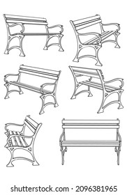 Bench outline vector illustration. Outdoor furniture illustration in linear style. Isolated on white background.