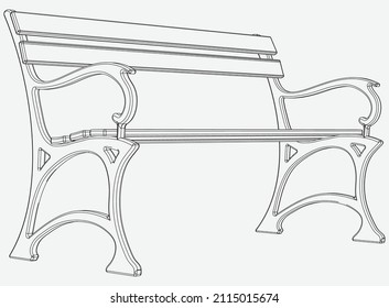 Bench outline vector illustration. Outdoor furniture illustration in linear style. 