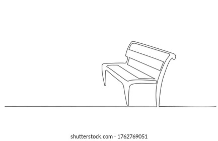 Bench in park. Continuous One line minimalism style drawing. Vector illustration