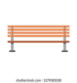 Bench park front view vector flat icon. Outdoors brown relax wooden scenery cityscape