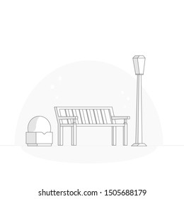 Bench in a park with lamp