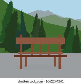 bench in the park with spruce,stock vector illustration