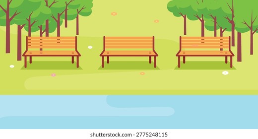 bench in the park summer mood landscape flat design