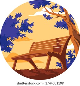 A bench in the park under a tree
