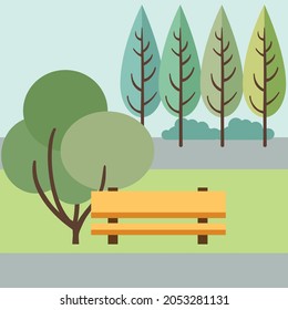 Bench in the park. Vector illustration of a beautiful summer city park background.