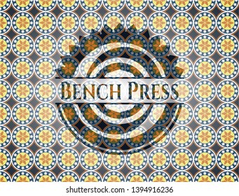 Bench Press arabic badge background. Arabesque decoration.