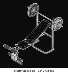 Bench press with a barbell and weight plate mounted on a sturdy metal frame, set against a black background. The flat surface provides stability for strength training exercises.