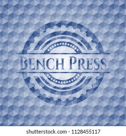 Bench Press blue emblem with geometric background.