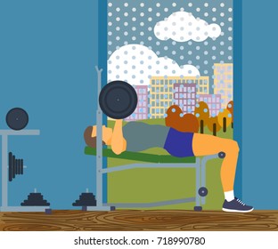 Bench press in gym