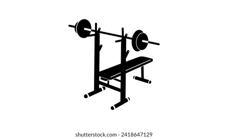 Bench press gym equipment sign, black isolated silhouette