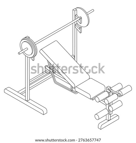 Bench press - hand drawn isometric black and white vector illustration.