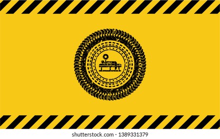 bench press icon black grunge emblem with yellow background. Vector Illustration. Detailed.
