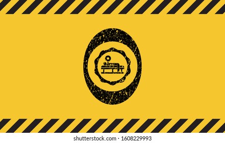 bench press icon black grunge emblem with yellow background. Vector Illustration. Detailed.