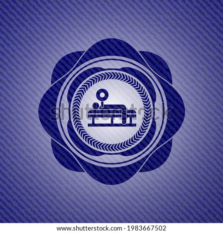 bench press icon with denim texture. 