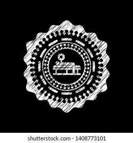 bench press icon drawn chalk emblem, retro style, chalk or chalkboard texture