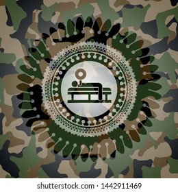 bench press icon inside camouflage texture