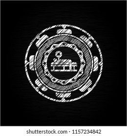 bench press icon inside chalkboard emblem