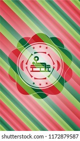 bench press icon inside christmas style badge..