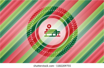 bench press icon inside christmas colors emblem.