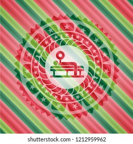 bench press icon inside christmas style emblem.