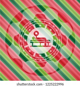 bench press icon inside christmas colors style badge.
