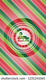 bench press icon inside christmas badge background.