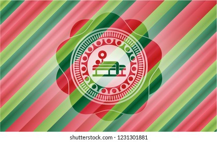 bench press icon inside christmas emblem background.