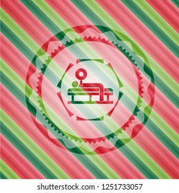 bench press icon inside christmas style badge..