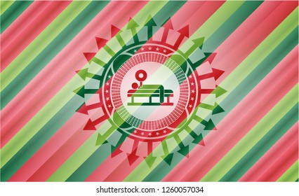 bench press icon inside christmas colors style emblem.