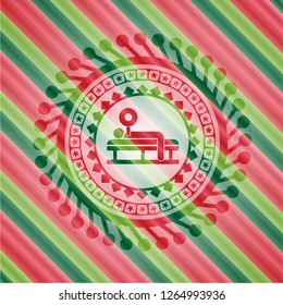 bench press icon inside christmas badge.