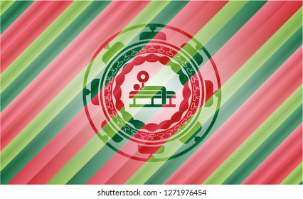 bench press icon inside christmas style emblem.