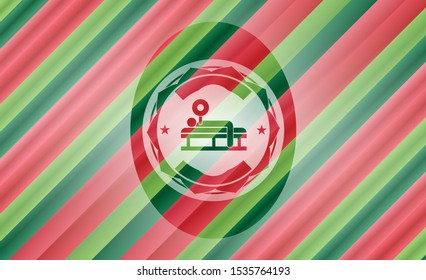 bench press icon inside christmas emblem background.