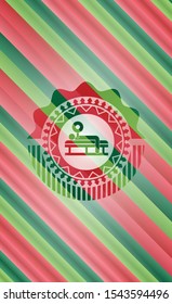 bench press icon inside christmas style emblem.