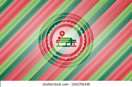 bench press icon inside christmas badge background.