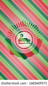 bench press icon inside christmas style badge..