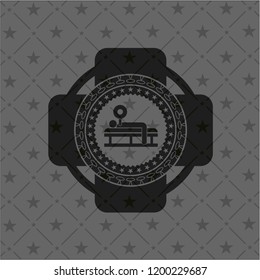 bench press icon inside dark badge or emblem