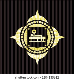 bench press icon inside gold shiny badge