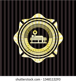 bench press icon inside gold shiny badge