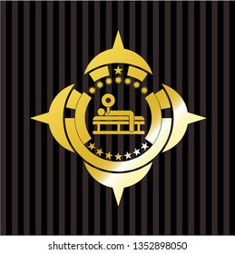 bench press icon inside gold emblem